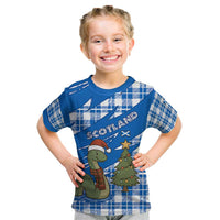 Scotland Christmas Kid T Shirt with Nessie Santa Hat and Blue Tartan Tree - Wonder Print Shop