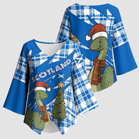Scotland Christmas Kimono Sleeve Blouse with Nessie Santa Hat and Blue Tartan Tree - Wonder Print Shop