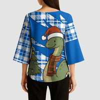 Scotland Christmas Kimono Sleeve Blouse with Nessie Santa Hat and Blue Tartan Tree - Wonder Print Shop