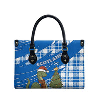 Scotland Christmas Leather Bag with Nessie Santa Hat and Blue Tartan Tree - Wonder Print Shop
