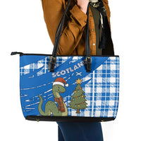 Scotland Christmas Leather Tote Bag with Nessie Santa Hat and Blue Tartan Tree - Wonder Print Shop