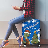 Scotland Christmas Luggage Cover with Nessie Santa Hat and Blue Tartan Tree - Wonder Print Shop