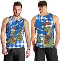 Scotland Christmas Men Tank Top with Nessie Santa Hat and Blue Tartan Tree - Wonder Print Shop