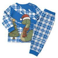 Scotland Christmas Pajama Set with Nessie Santa Hat and Blue Tartan Tree - Wonder Print Shop
