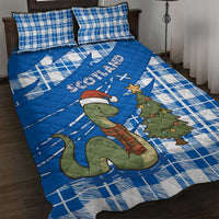 Scotland Christmas Quilt Bed Set with Nessie Santa Hat and Blue Tartan Tree - Wonder Print Shop