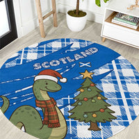 Scotland Christmas Round Carpet with Nessie Santa Hat and Blue Tartan Tree - Wonder Print Shop