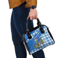 Scotland Christmas Shoulder Handbag with Nessie Santa Hat and Blue Tartan Tree - Wonder Print Shop