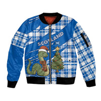 Scotland Christmas Sleeve Zip Bomber Jacket with Nessie Santa Hat and Blue Tartan Tree - Wonder Print Shop