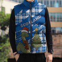 Scotland Christmas Sleeveless Puffer Jacket with Nessie Santa Hat and Blue Tartan Tree - Wonder Print Shop