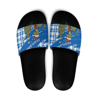 Scotland Christmas Slide Sandals with Nessie Santa Hat and Blue Tartan Tree - Wonder Print Shop