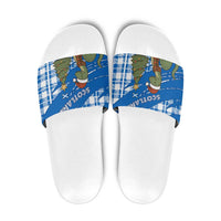 Scotland Christmas Slide Sandals with Nessie Santa Hat and Blue Tartan Tree - Wonder Print Shop