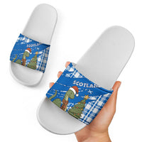 Scotland Christmas Slide Sandals with Nessie Santa Hat and Blue Tartan Tree - Wonder Print Shop