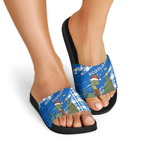 Scotland Christmas Slide Sandals with Nessie Santa Hat and Blue Tartan Tree - Wonder Print Shop