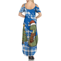 Scotland Christmas Summer Maxi Dress with Nessie Santa Hat and Blue Tartan Tree - Wonder Print Shop