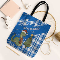 Scotland Christmas Tote Bag with Nessie Santa Hat and Blue Tartan Tree - Wonder Print Shop