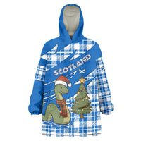 Scotland Christmas Wearable Blanket Hoodie with Nessie Santa Hat and Blue Tartan Tree - Wonder Print Shop