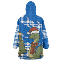 Scotland Christmas Wearable Blanket Hoodie with Nessie Santa Hat and Blue Tartan Tree - Wonder Print Shop