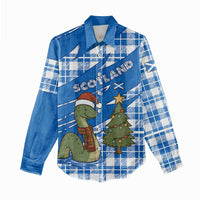 Scotland Christmas Women Casual Shirt with Nessie Santa Hat and Blue Tartan Tree - Wonder Print Shop