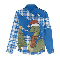 Scotland Christmas Women Casual Shirt with Nessie Santa Hat and Blue Tartan Tree - Wonder Print Shop