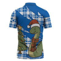 Scotland Christmas Zipper Polo Shirt with Nessie Santa Hat and Blue Tartan Tree - Wonder Print Shop
