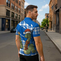 Scotland Christmas Zipper Polo Shirt with Nessie Santa Hat and Blue Tartan Tree - Wonder Print Shop
