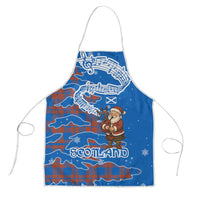 Scotland Christmas Apron with Santa Playing Bagpipes and Blue Red Tartan Music Notes - Wonder Print Shop