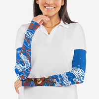 Scotland Christmas Arm Sleeves with Santa Playing Bagpipes and Blue Red Tartan Music Notes - Wonder Print Shop