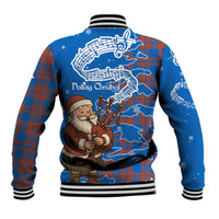 Scotland Christmas Baseball Jacket with Santa Playing Bagpipes and Blue Red Tartan Music Notes - Wonder Print Shop