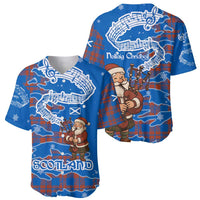 Scotland Christmas Baseball Jersey with Santa Playing Bagpipes and Blue Red Tartan Music Notes - Wonder Print Shop