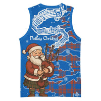 Scotland Christmas Basketball Jersey with Santa Playing Bagpipes and Blue Red Tartan Music Notes - Wonder Print Shop