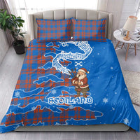 Scotland Christmas Bedding Set with Santa Playing Bagpipes and Blue Red Tartan Music Notes - Wonder Print Shop