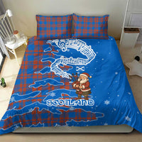 Scotland Christmas Bedding Set with Santa Playing Bagpipes and Blue Red Tartan Music Notes - Wonder Print Shop