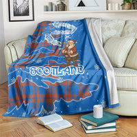 Scotland Christmas Blanket with Santa Playing Bagpipes and Blue Red Tartan Music Notes - Wonder Print Shop