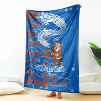 Scotland Christmas Blanket with Santa Playing Bagpipes and Blue Red Tartan Music Notes - Wonder Print Shop