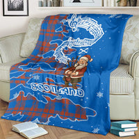 Scotland Christmas Blanket with Santa Playing Bagpipes and Blue Red Tartan Music Notes - Wonder Print Shop