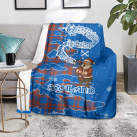 Scotland Christmas Blanket with Santa Playing Bagpipes and Blue Red Tartan Music Notes - Wonder Print Shop