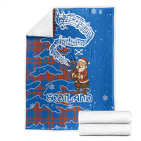 Scotland Christmas Blanket with Santa Playing Bagpipes and Blue Red Tartan Music Notes - Wonder Print Shop