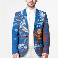 Scotland Christmas Blazer with Santa Playing Bagpipes and Blue Red Tartan Music Notes - Wonder Print Shop
