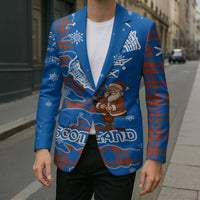 Scotland Christmas Blazer with Santa Playing Bagpipes and Blue Red Tartan Music Notes - Wonder Print Shop