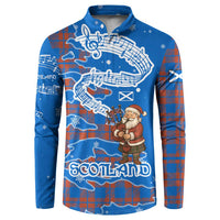 Scotland Christmas Button Sweatshirt with Santa Playing Bagpipes and Blue Red Tartan Music Notes - Wonder Print Shop