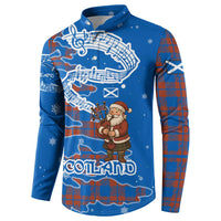 Scotland Christmas Button Sweatshirt with Santa Playing Bagpipes and Blue Red Tartan Music Notes - Wonder Print Shop