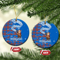 Scotland Christmas Ceramic Ornament with Santa Playing Bagpipes and Blue Red Tartan Music Notes - Wonder Print Shop