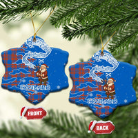 Scotland Christmas Ceramic Ornament with Santa Playing Bagpipes and Blue Red Tartan Music Notes - Wonder Print Shop