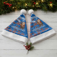 Scotland Christmas Santa Hat with Santa Playing Bagpipes and Blue Red Tartan Music Notes - Wonder Print Shop