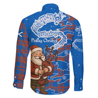 Scotland Christmas Family Matching Mermaid Dress and Hawaiian Shirt with Santa Playing Bagpipes and Blue Red Tartan Music Notes - Wonder Print Shop