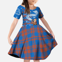 Scotland Christmas Family Matching Short Sleeve Bodycon Dress and Hawaiian Shirt with Santa Playing Bagpipes and Blue Red Tartan Music Notes - Wonder Print Shop
