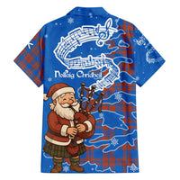 Scotland Christmas Family Matching Summer Maxi Dress and Hawaiian Shirt with Santa Playing Bagpipes and Blue Red Tartan Music Notes - Wonder Print Shop