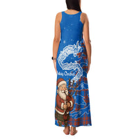 Scotland Christmas Family Matching Tank Maxi Dress and Hawaiian Shirt with Santa Playing Bagpipes and Blue Red Tartan Music Notes - Wonder Print Shop