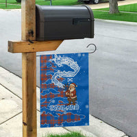 Scotland Christmas Garden Flag with Santa Playing Bagpipes and Blue Red Tartan Music Notes - Wonder Print Shop