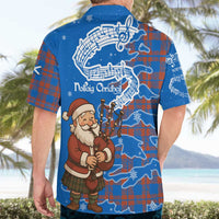 Scotland Christmas Hawaiian Shirt with Santa Playing Bagpipes and Blue Red Tartan Music Notes - Wonder Print Shop